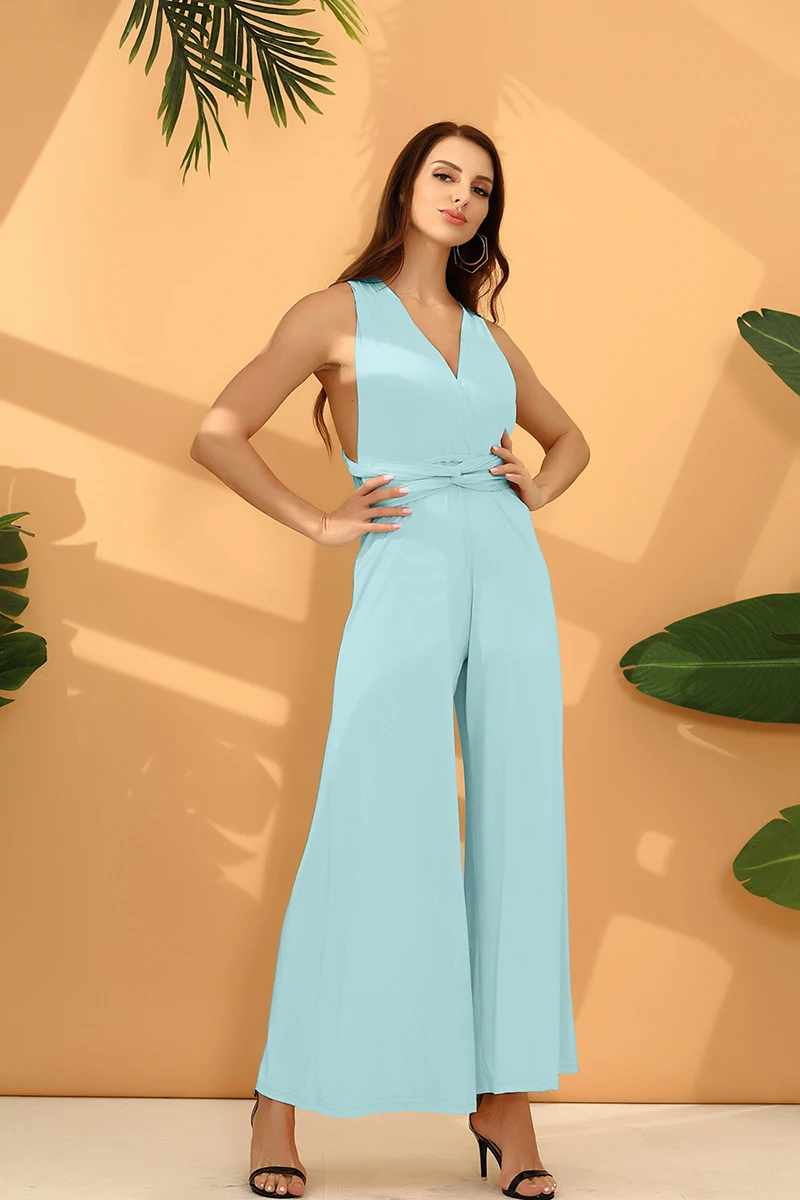 2021 Summer Fashion New Women's Solid Color Multi-rope Multi-wear Cross-sexy Tie-up High-waisted Body Temperament Jumpsuit