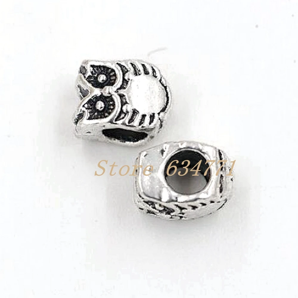 100Pcs Alloy Owl Large Hole Beads 7.8x10mm For Jewelry Making Bracelet Necklace DIY Accessories za114