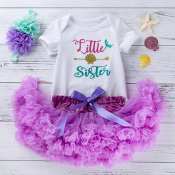 

2019 Baby Dress New Girls Summer and Autumn Set Printing Mermaid Cotton Habe Soft Yarn Tutu Skirt Three-piece Dropshipping