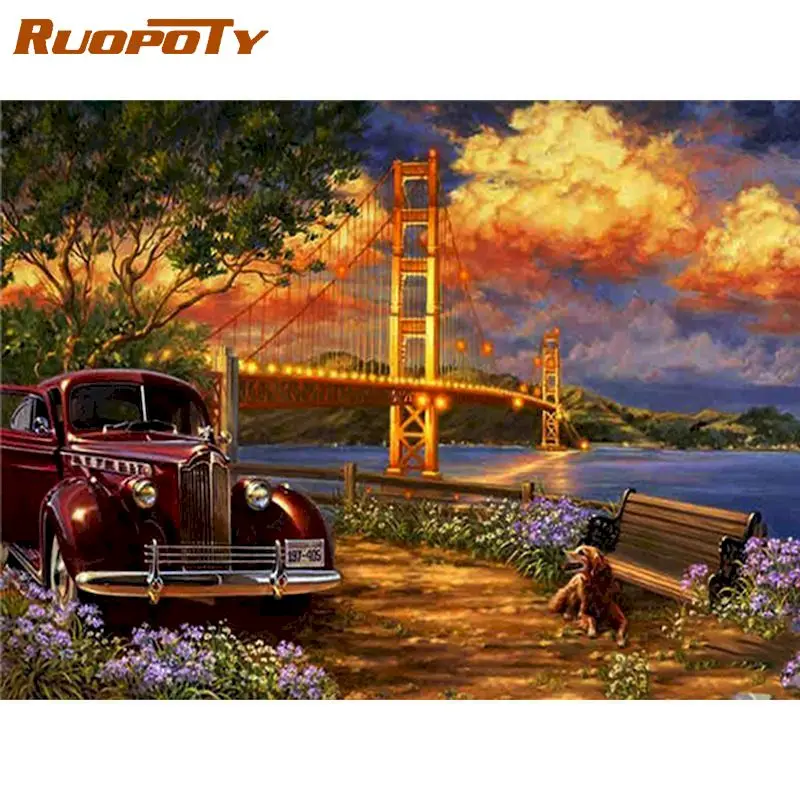 

RUOPOTY Frame City Sunset Diy Painting By Numbers Landscape Paint By Number Handpainted Wall Decor Frame Artwork Gift