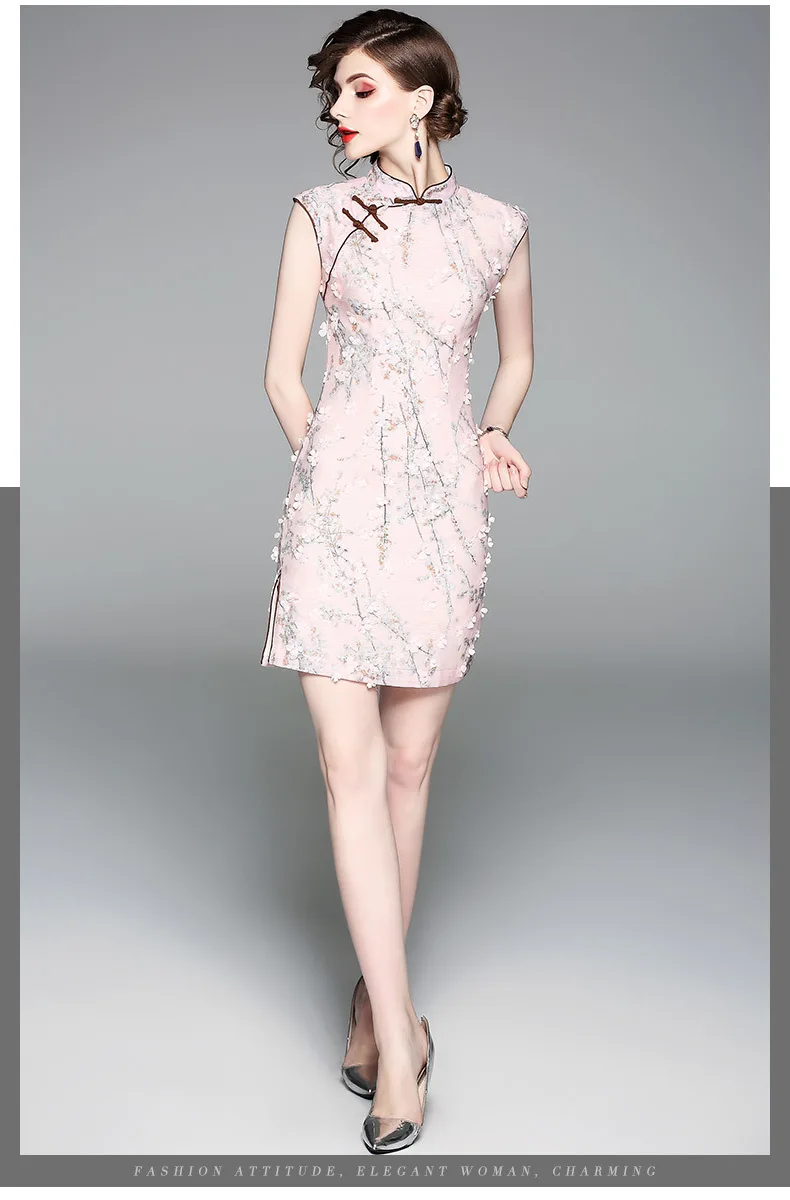 Chinese style Office work dress Superior quality Spring summer women elegant short dress Sleeveless retro Pencil dresses