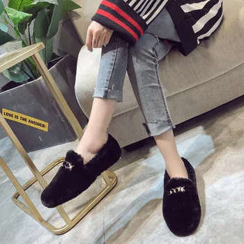 

MXHY plus velvet fur indoor boots 2019 spring and autumn and winter new Korean version of the wild wear peas cotton shoes shoes