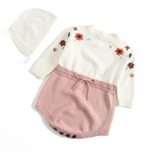 1 set;  0-2 years old baby girls romper with hat and shorts;  Crawling clothes;  Children's autumn cotton jumpsuit for ...