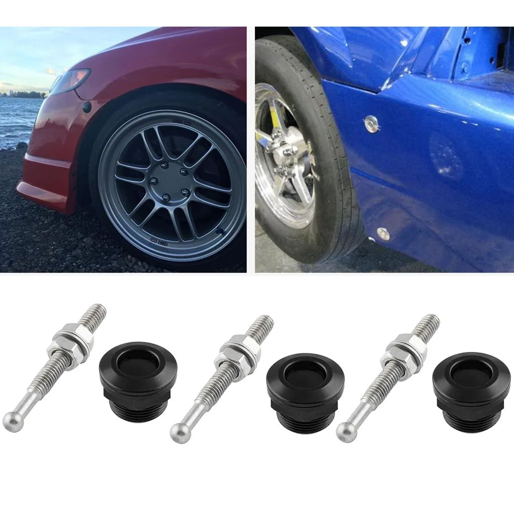 Universal  0.87''/ 22mm Diameter Quick Release Latch Push Button Hood Bonnet Pins Lock Clip Kit (3 Per Pack, Black)