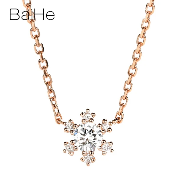 BAIHE Solid 18K розовое золото Сертифицированный 0.15ct круглый H/SI натуральный бриллиант помолвка модные ювелирные изделия Подарок ожерелья