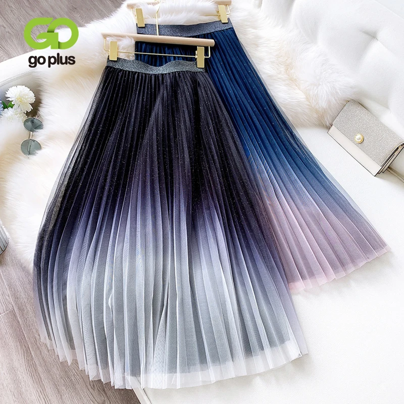

GOPLUS Summer Women's Gauze Skirt Korean Style Elastic High Waist Ankle-Length A-Line Skirts Womens Faldas Mujer Moda 2020