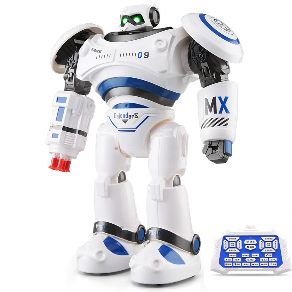 Умный робот RC ходьба скользящая рассказка пение танцы рука робота мульти-угол запуска пули обучения познания RC робот игрушки - Цвет: Синий