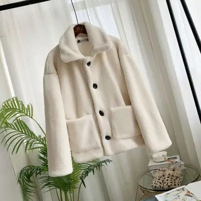 Зимние однобортные куртки и пальто с плюшевой подкладкой, женская верхняя одежда, толстые пальто с искусственным мехом для девушек размера плюс, меховые пальто cwf0189-5 - Цвет: Белый