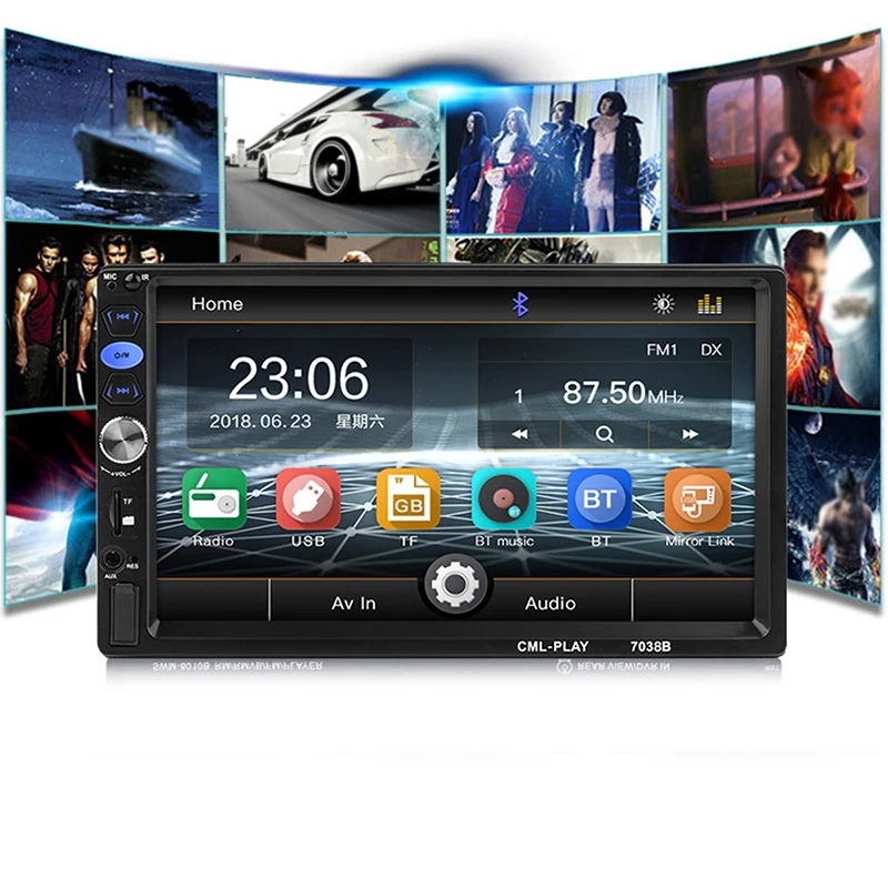 Double Din Car Stereo 7in Touch Screen Bluetooth Hands-Free Calling MP5/USB/FM Radio AUX Input