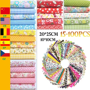 

15-100pc Mixed Color Cotton Fabric Diy Patchwork Cloth10x10 20x25cm Handmade Charm Pack Patchwork Bundle Fabrics DIY Accessories