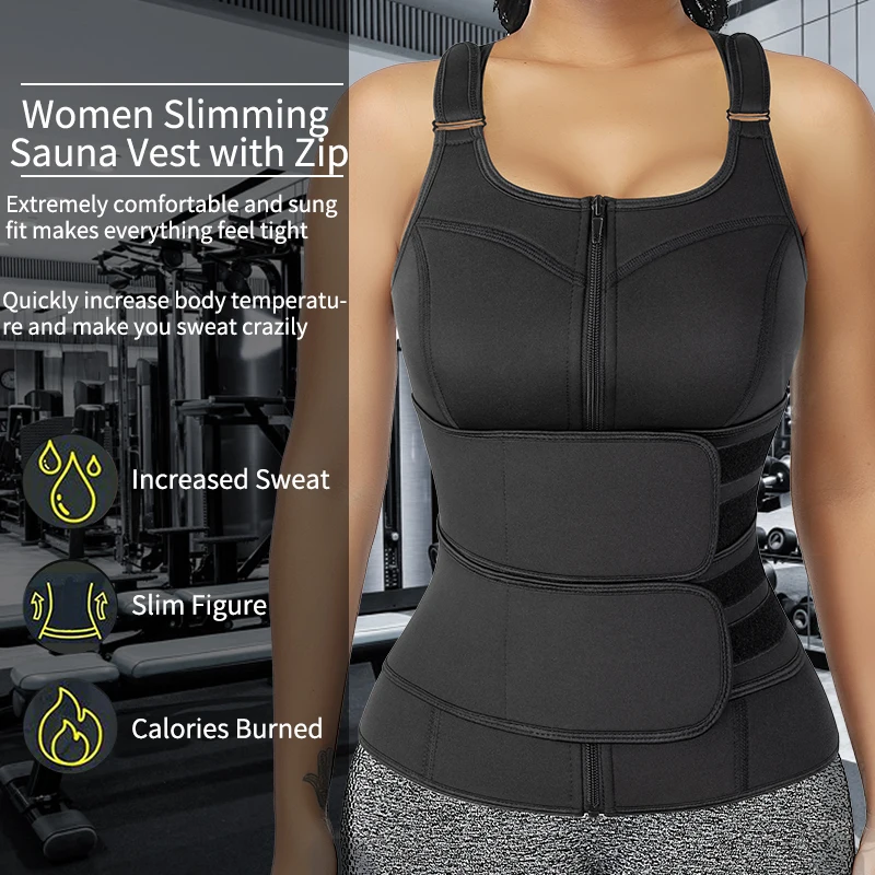 Women Sweat Neoprene Body Shaper Sauna Suit Tank Top Vest with Adjustable Shaper Waist Trainer Corset Belt Slimming Shapewear