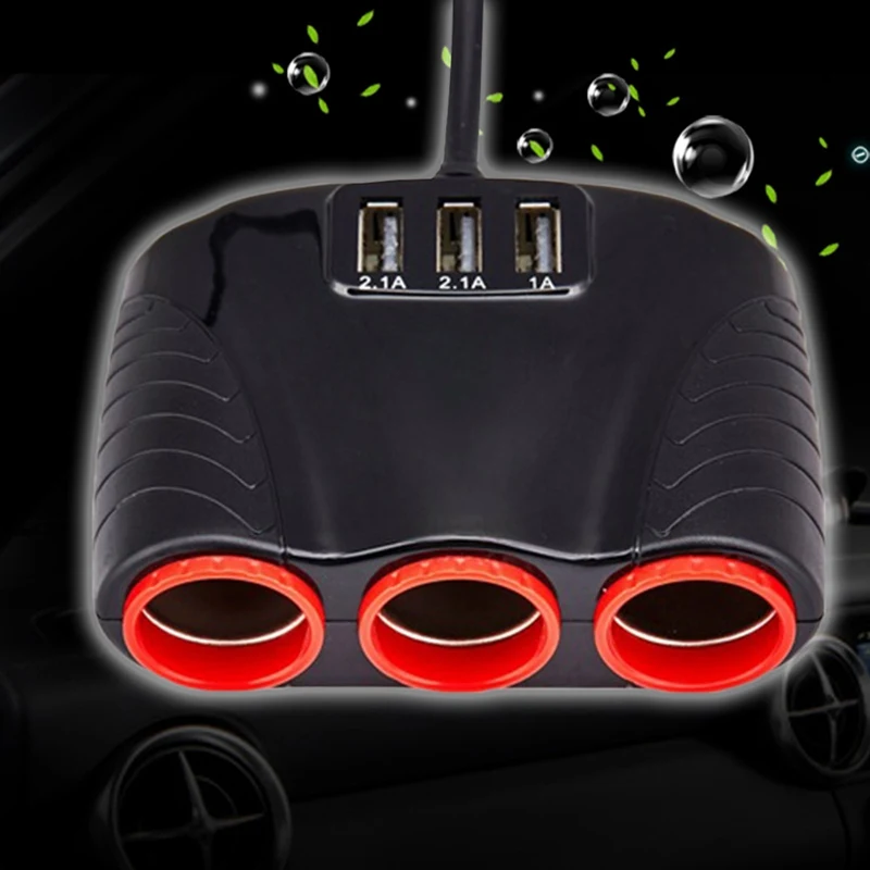 12 V/24 V 3 сторонняя Автоматическая розетки адаптер для автомобильного прикуривателя для прикуривателя Зажигалка 5V 3.1A Выход Мощность 3 зарядных порта USB для автомобиля Зарядное устройство