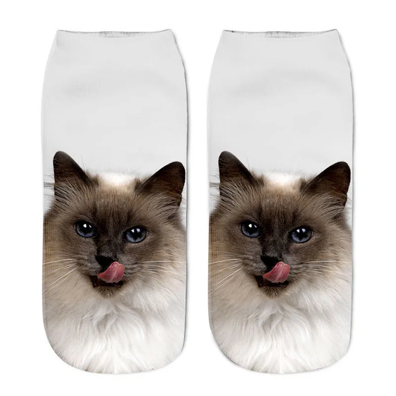 Носки до лодыжки с 3D принтом кота, мужские хлопковые носки-башмачки на осень и зиму, Короткие повседневные носки