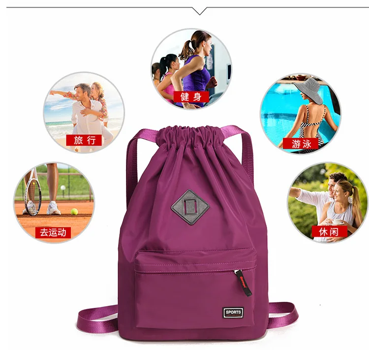 Drawstring Bag Travel Backpack women's waterproof nylon bundle mouth backpack folding large capacity storage bag stylish rucksack