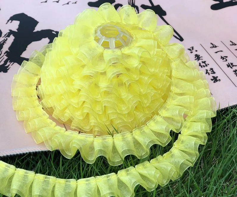 PT2020004 sheer organza pleat trim yellow