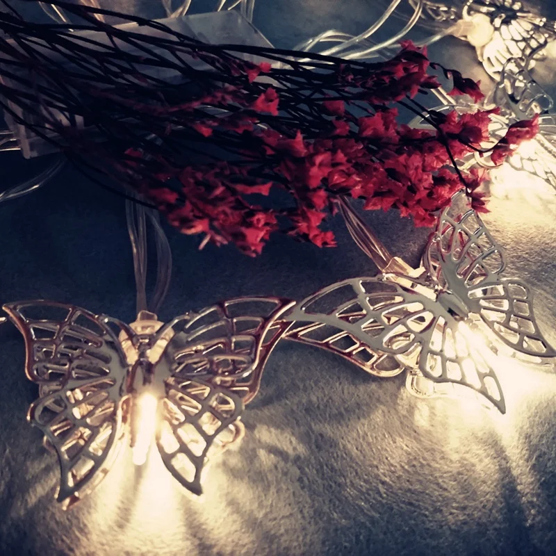 10Leds Metal Decorative Butterfly Shape Fairy Mood Night Light For Home Indoor Bedroom Babyroom Child Wedding Warm White