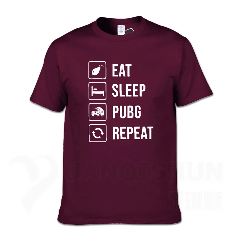 Red wine 1 Забавная футболка с надписью «Eat Sleep PUBG Repeat Battle Game», 16 цветов, хлопковая футболка с короткими рукавами, новая модная футболка уличная одежда унисекс - Цвет: Red wine 1