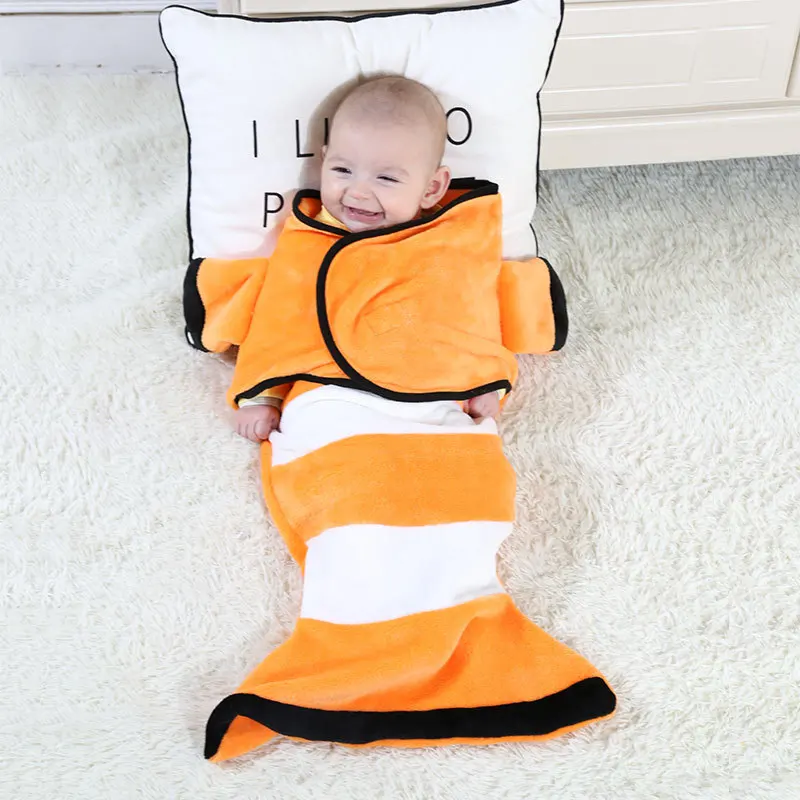 orange clown fish Милый спальный мешок с рисунком акулы для малышей; спальный мешок для маленьких детей; зимний спальный мешок для маленьких детей; теплый спальный мешок для новорожденных; одеяло для пеленания русалки - Цвет: orange clown fish