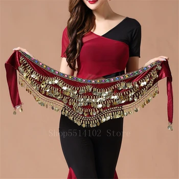 

2020 Adult Sequin Belly Dance Belt Hip Scarves Scarf Oriental Costumes For Women Bellydance Eastern Mermaid Dancing Wear Tribal
