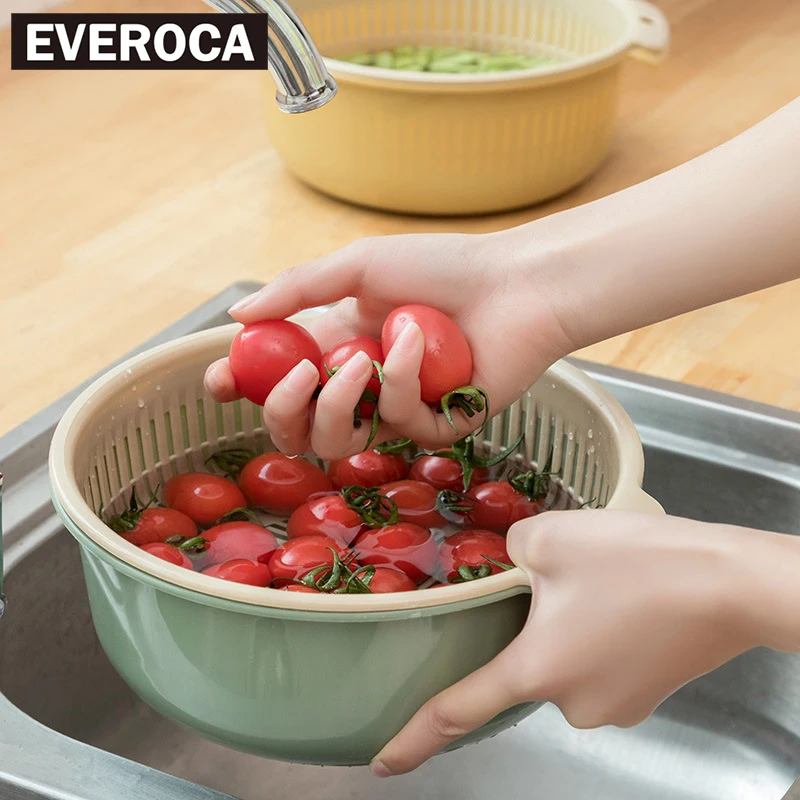 Double-layer Drain Basket Dishwashing Storage Set Plastic Hollow Multifunctional Rice Washer | Дом и сад