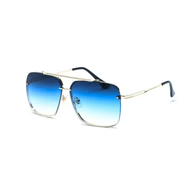 Бренд класса люкс новые Квадратные Солнцезащитные очки мужские дизайнерские большие металлические оправы пилот винтажные женские солнцезащитные очки UV400 Мужские Женские - Цвет линз: Gradual Blue