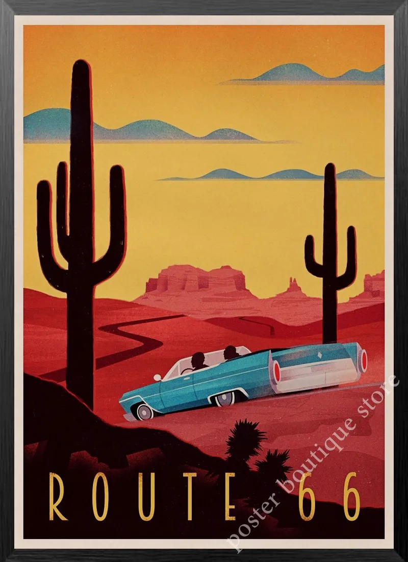 New York,Route 66,Venice,San francisco,Travel Landscape Vintage Retro Poster Decorative Wall Kraft Paper Poster Bar Home Decor