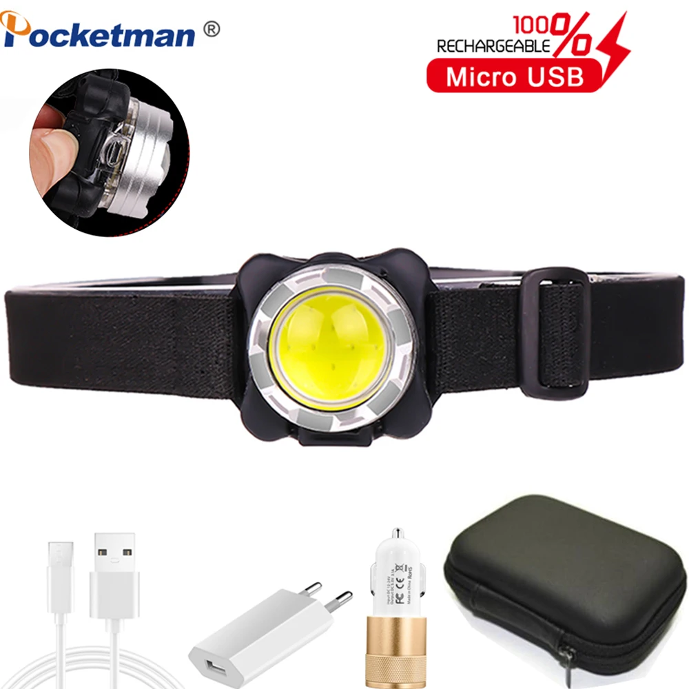 Pocketman COB светодиодный налобный фонарь с зарядкой от USB Головной со встроенным
