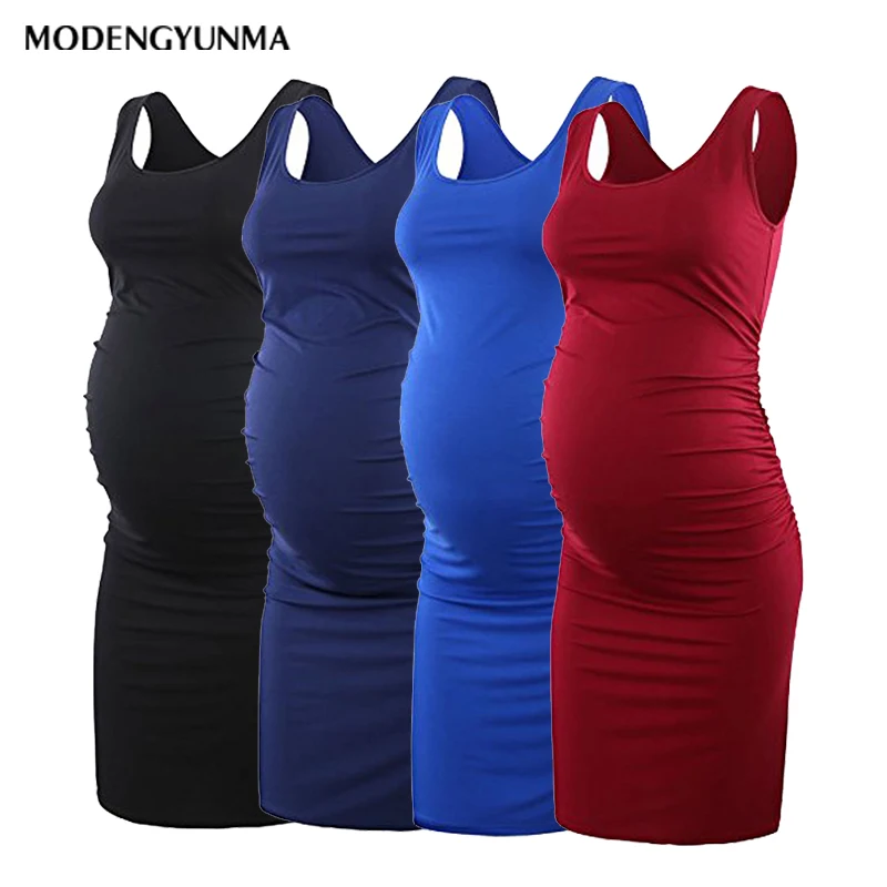 

Casual Solid Maternity Women Dress Pregnancy Dresses Mama Clothes Flattering Side Ruching Scoop Neck Pregnant Womens Clothing