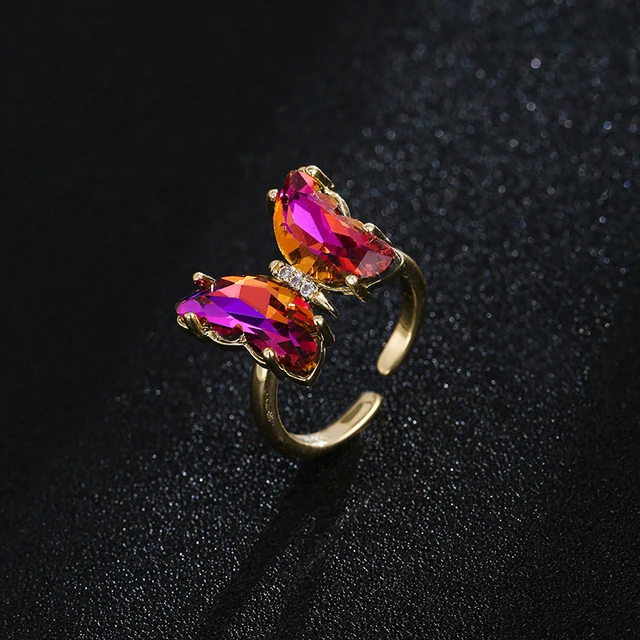 AMC Cute Butterfly Open Rings For Women Colorful Butterfly Adjustable Boho Animal Cuff Ring Jewelry Gifts For Women Kids Girls red MULTI-ring