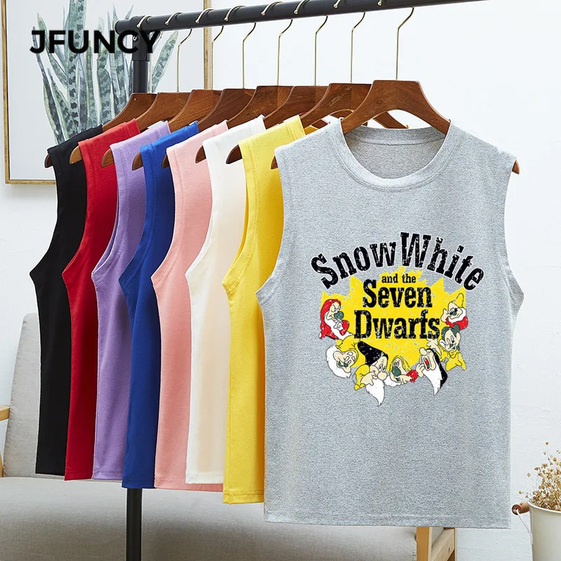 

JFUNCY 8 Colors Plus Size 2020 Summer Women Vest Tops Sleeveless Woman T-shirt New Printing Korean Oversize Female T Shirt