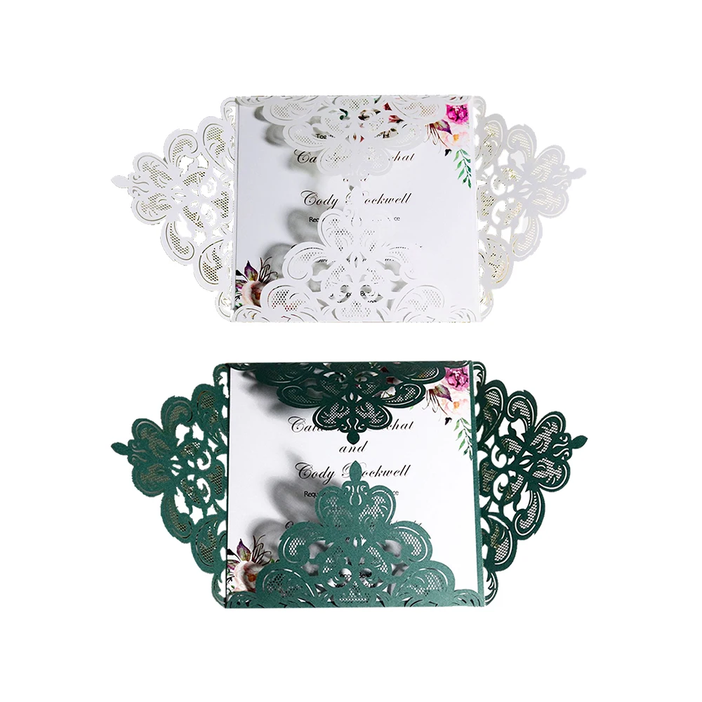 10pc/set Wedding Invitations White Hollow Laser Cut Elegant Engagement Wedding Invitation Card with Ribbon Free Envelope Seals