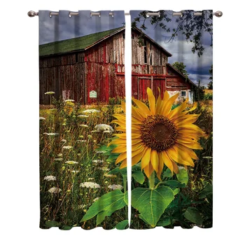 

Sunflower Flower Farm Rustic Curtains Window Living Room Curtains Kitchen Indoor Window High Blackout Curtain