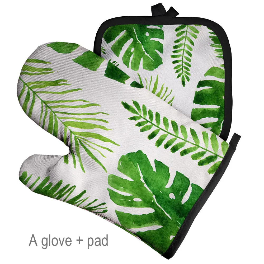 Customize Oven Mitts Baking Plant Pattern Kitchen Microwave Gloves Polyester Insulation and Anti-scalding Gloves Potholder Mat silicone oven mitts kitchen gloves silicone oven gloves