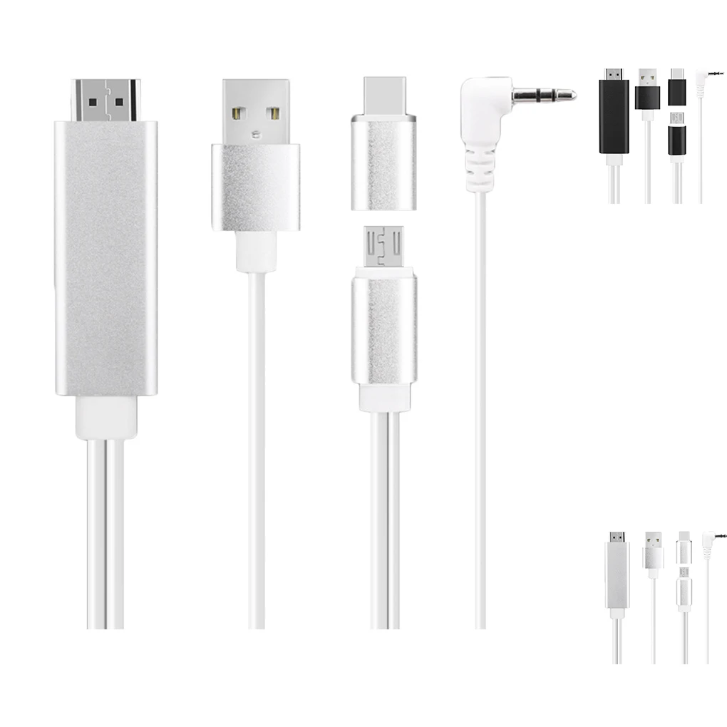 Micro USB Type C to HD 3.5mm Audio Cable 1080P USB HD Converter Cord Replacement for Samsung/Xiaomi Mobile Phones