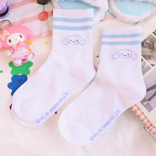 cinnamoroll 1 пара с рисунками из мультфильма «My Melody Cinnamoroll пудинг с рисунком собачки и котика средней длины Новые Симпатичные хлопковые носки для девочек, носки с мультяшным рисунком плюшевые игрушки подарок для девочек - Цвет: cinnamoroll
