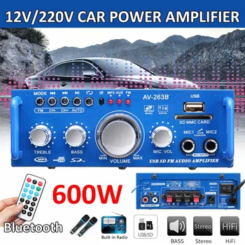 

12V/220V 600W 2CH Car Home Power Amplifier Audio HIFI Theater Sound System FM Stereo Radio bluetooth Mini Amplifiers