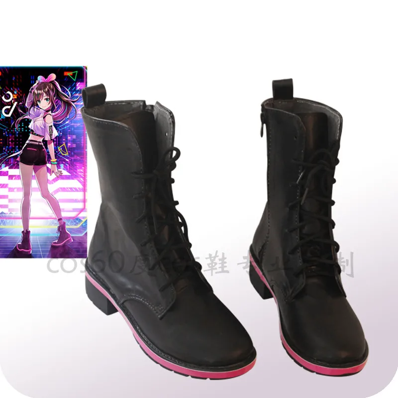 Аниме Косплей Kizuna AI 1st Shoe Black Boots панк обувь на заказ A | Тематическая одежда и