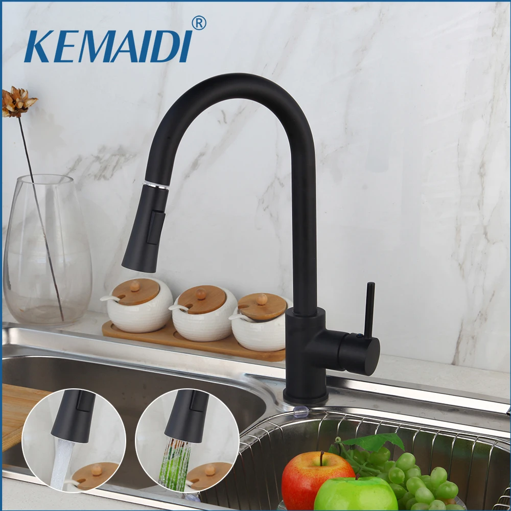 KEMAIDI черная готовая Поворотная кухонная раковина кран выдвижной Твердый латунный кран 360 распылитель на шарнирном соединении кухонный смеситель для воды