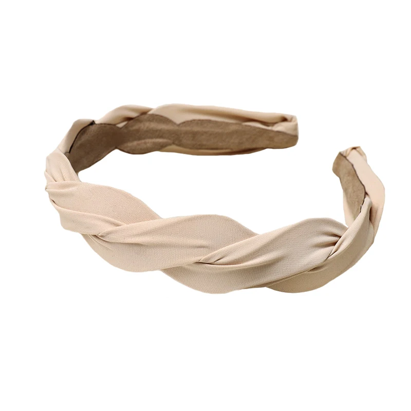 Beige GZHILOVINGL Boho плетеные головные повязки для женщин одноцветные шифоновые повязки для волос винтажные аксессуары для волос твист головной убор для девочек - Цвет: Beige