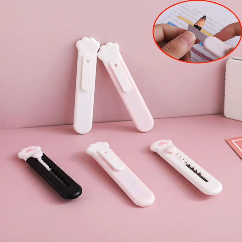 Mini Utilidad de bolsillo cuchillo Linda Pata de Gato Express Box cortador de papel de la escuela recargable hoja de envoltura de cuchillo papelería