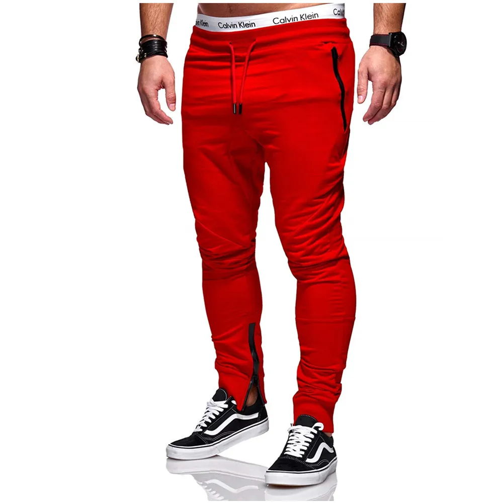 

2020 autumn new men's stitching slim sports pants zipper design string casual trousers jogging pants street trousers
