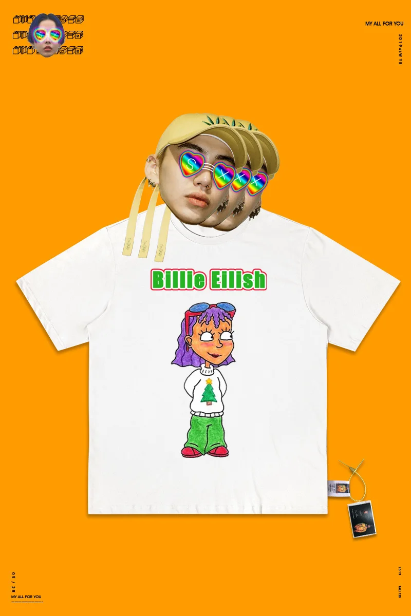 Любителей футболка оригинальность Смешные Руки Doodle Evil Do Billie Eilish пирус груша линия мультфильм рисунок принт
