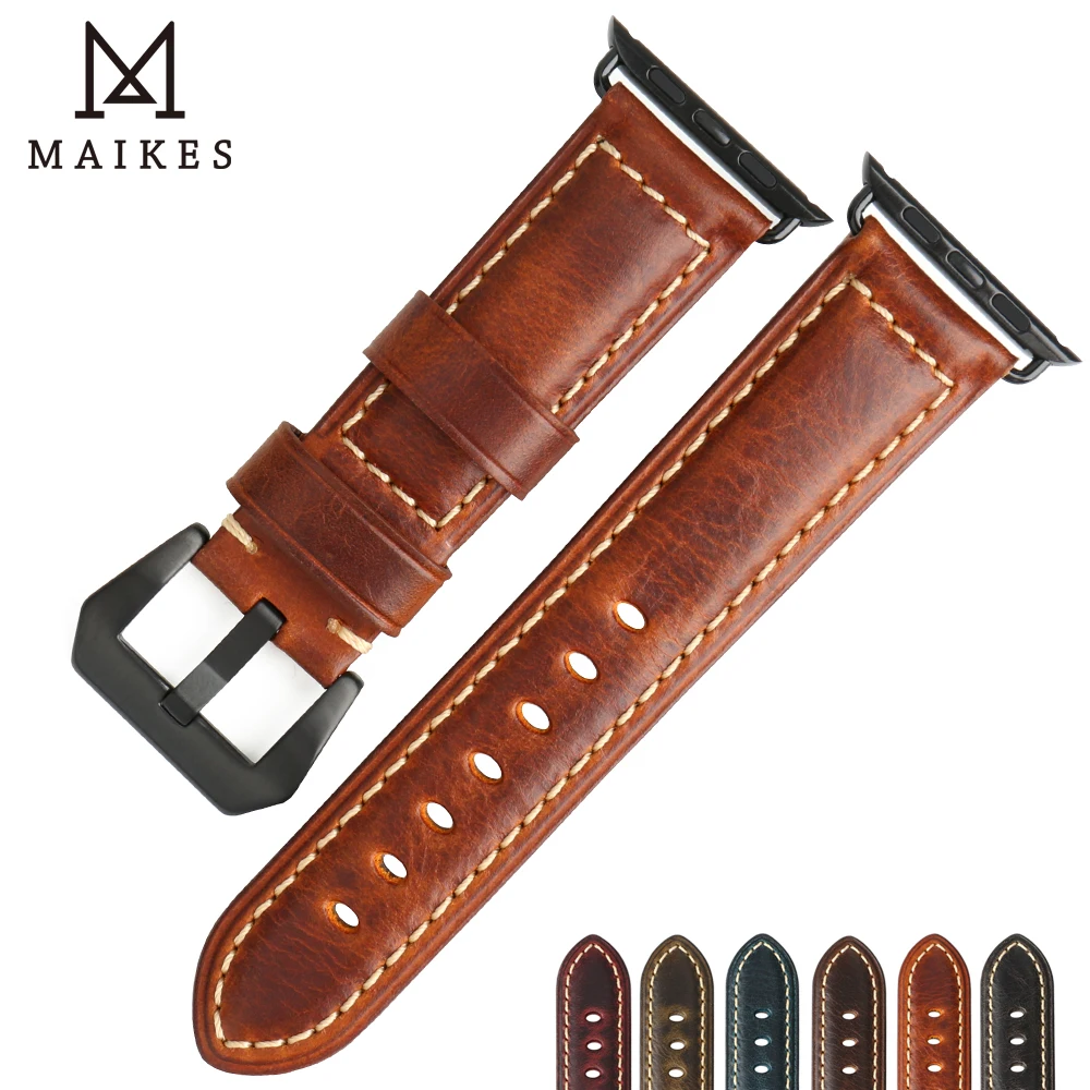 MAIKES High Quality Watch Accessories Genuine Leather Watchband for