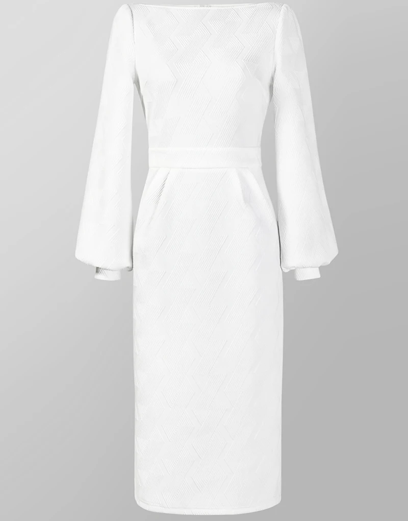 New Women Solid Jacquard Dress Elegant Long Sleeve Sheath Casual