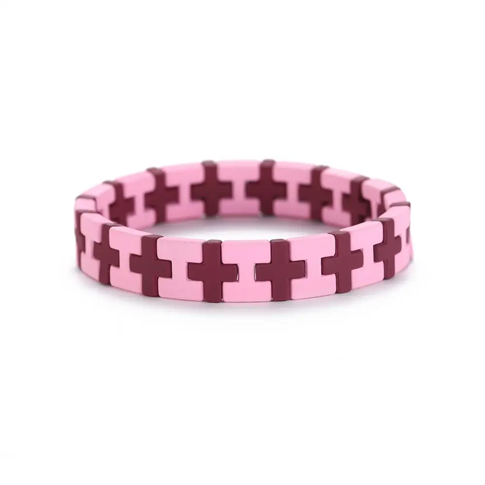 Pink and kermesinus Teamer, модный Многоцветный эластичный браслет из эмалевого сплава для женщин, Femme, Штабелируемый, тянущийся крест, ручной работы, браслет, ювелирное изделие - Окраска металла: Pink and kermesinus