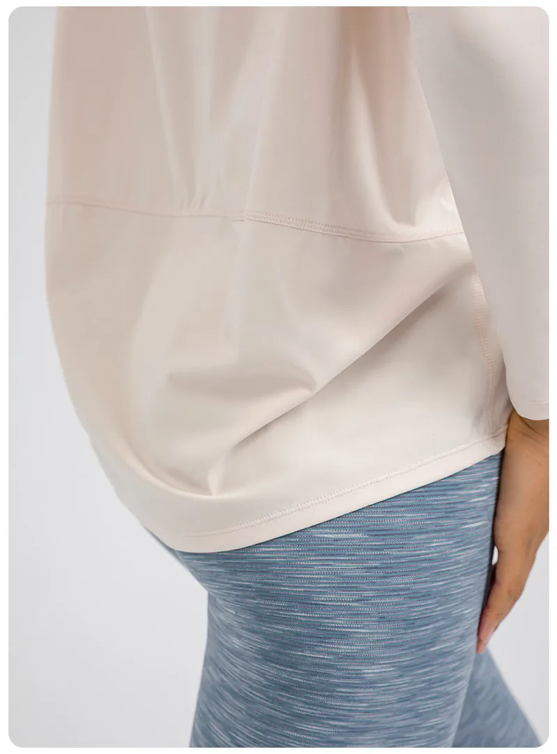 Lulu Fitness Women Long Sleeve Yoga Shirt Female Sport Yoga Top Slim Gym Clothing Solid Color Loose Casual Plus Size Breathable