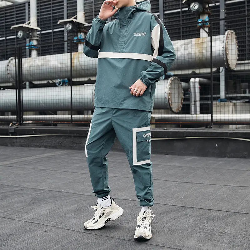 

2020 New 2 Pieces Packed Men Jacket With Pants Sets baseball loose Pullover coat & Long Pants Mens outdoor fashion Clothing