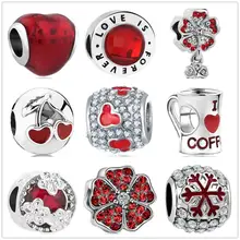 Новые Европейский с серебряным покрытием Шарм красная вишня для снежной погоды из бисера, соответственные Пандоре обаятельные браслеты побрякушки Сделай Сам женские ювелирные изделия