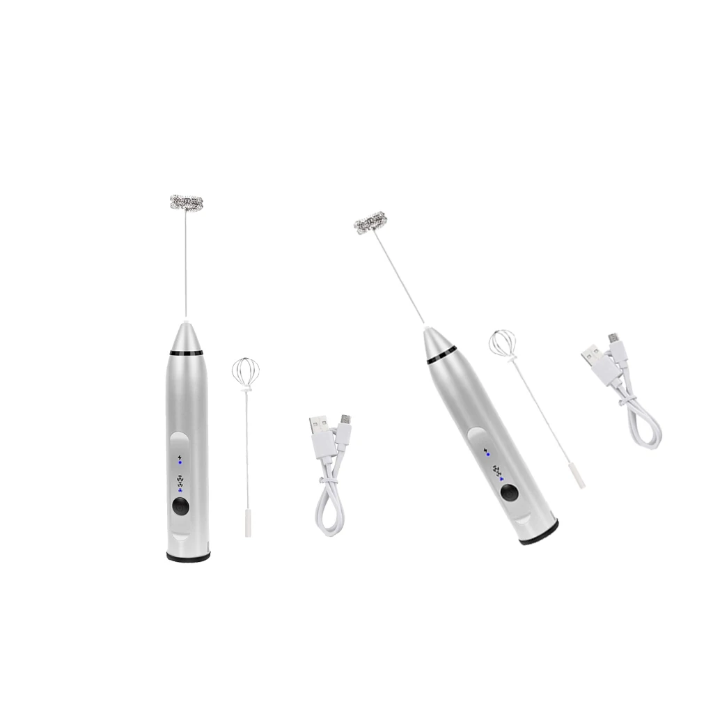 2Pack Silver Handheld Electric Milk Frother with Eggbeater Electric Foam Maker For Coffee, Lattes, Cappuccino, Hot
