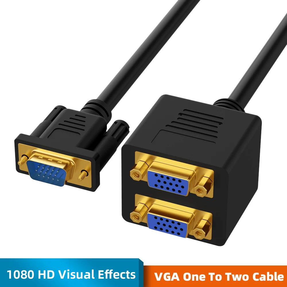 Черный VGA кабель VGA штекер 2 Женский кабель конвертер 1080P Кабо 15 Pin шнур провод для ПК ТВ коробка компьютер монитор проектор VGA кабель - Цвет: Черный